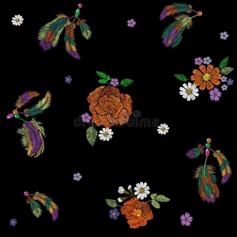 O indiano do nativo americano do boho do bordado empluma-se o arranjo de flores Decoração tribal étnica do projeto da forma da ro ilustração royalty free O indiano do nativo americano do boho do bordado empluma-se o arranjo de flores Decoração tribal étnica do projeto da forma da ro ilustração royalty free