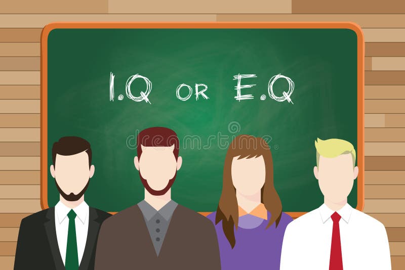 O Iq ou o eq intelectual ou contra a pergunta emocional comparam escrevem na placa na frente do homem de negócio e da mulher de n