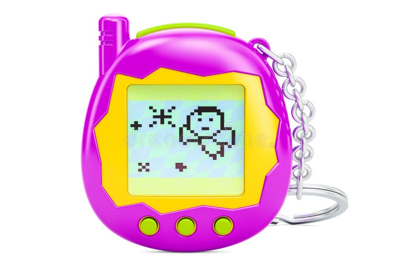 Ilustração vetorial de um jogo eletrônico fofo dos anos 90 com gadget de  desenho animado para animais de estimação de pixel para crianças