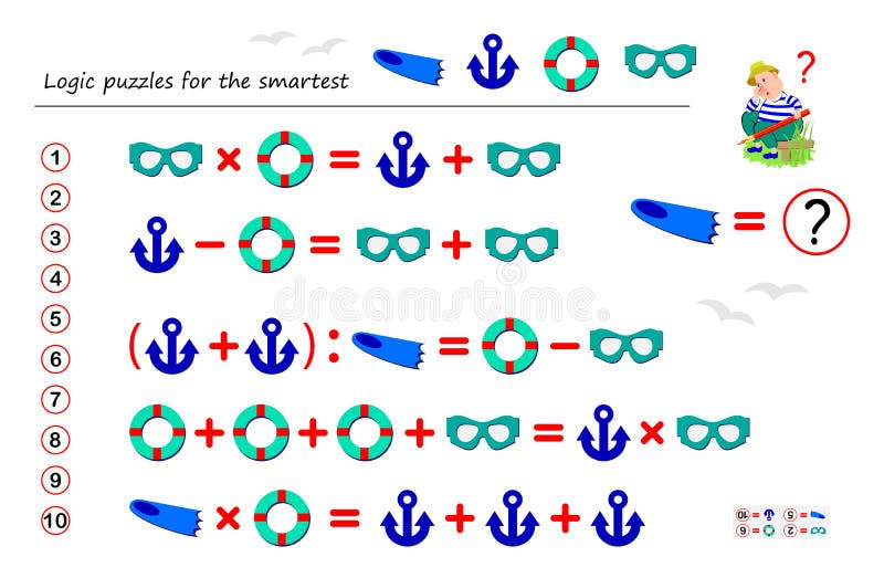 O Jogo Do Enigma Da Lógica Matemática Para Mais Esperto Resolve Exemplos E  Conta O Valor De Cada Peixe Escreva Os Números Nos Cír Ilustração do Vetor  - Ilustração de brainteaser, entretenimento