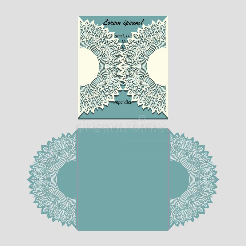 O laser cortou o cartão de dobramento do laço de papel com elemento da mandala Molde de corte para o convite do casamento ou os p ilustração stock O laser cortou o cartão de dobramento do laço de papel com elemento da mandala Molde de corte para o convite do casamento ou os p ilustração stock