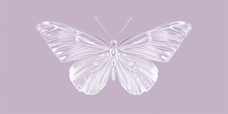 O linie simplă albă desenată pe un fond ușor lavandă al unui fluture cu aripi detaliate. Sistemul royalty free stock photo