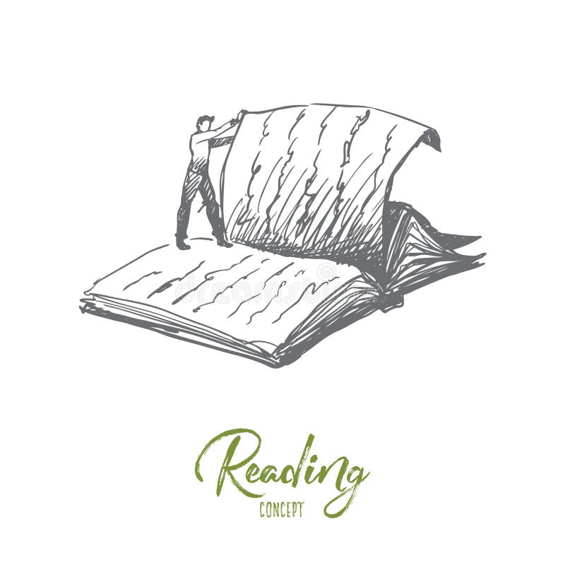 O livro, leitura, biblioteca, leu o conceito Vetor isolado tirado mão ilustração stock O livro, leitura, biblioteca, leu o conceito Vetor isolado tirado mão ilustração stock