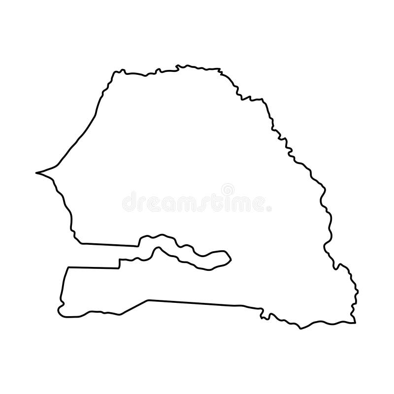 O mapa de Senegal do contorno preto curva-se no fundo branco do vecto ilustração do vetor O mapa de Senegal do contorno preto curva-se no fundo branco do vecto ilustração do vetor