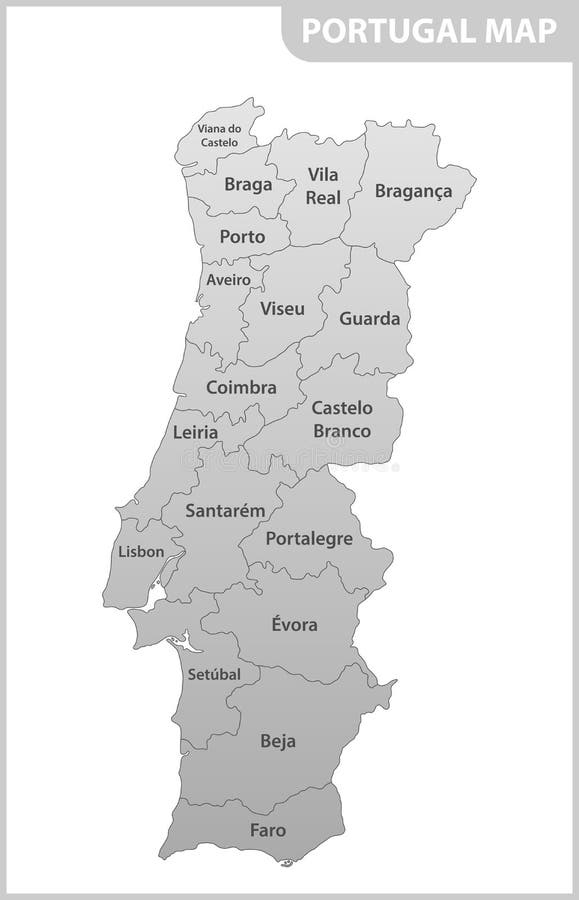 Mapa de portugal altamente detalhado com fronteiras isoladas no