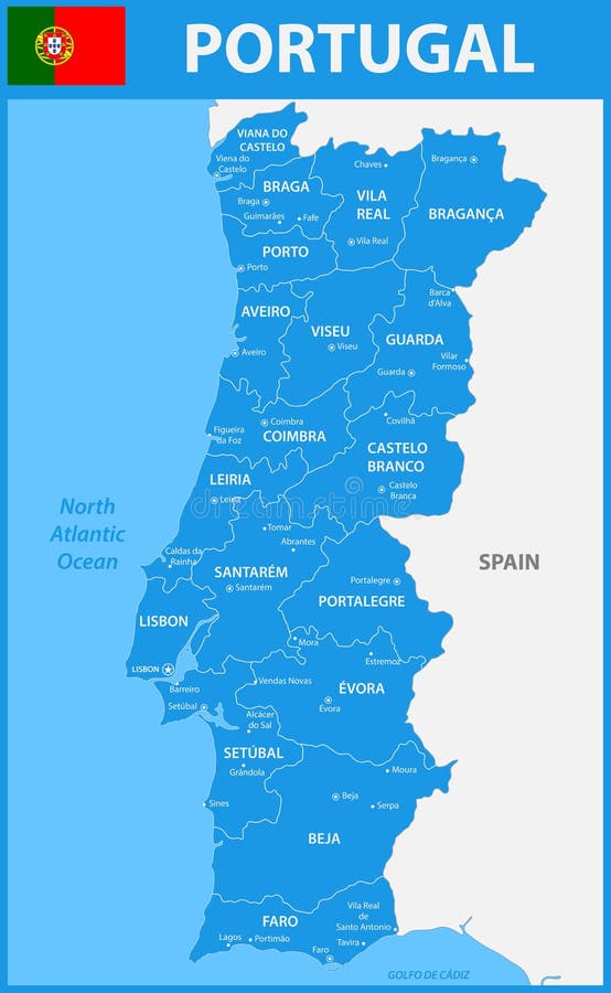 Mapa de portugal altamente detalhado com fronteiras isoladas no