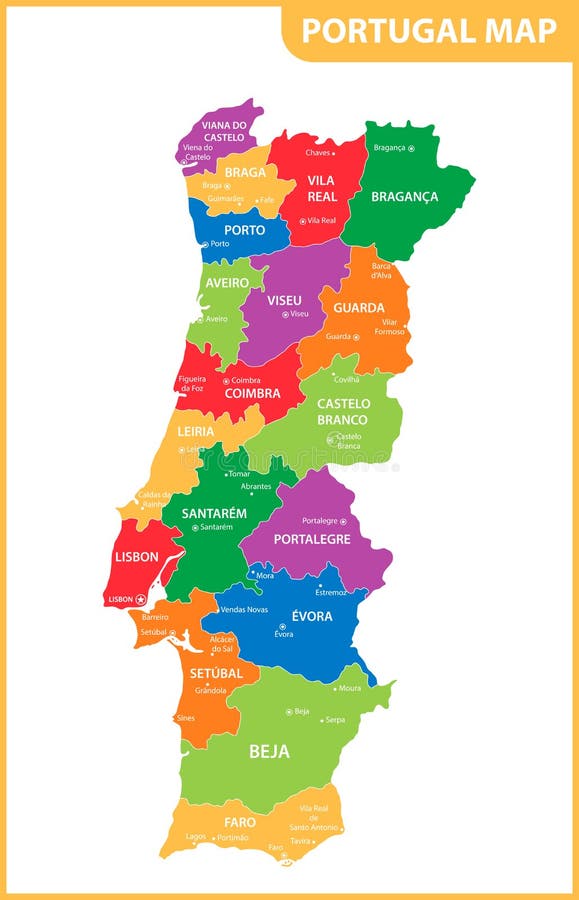 O Mapa Detalhado De Portugal Com Regiões Ou Estados E Cidades