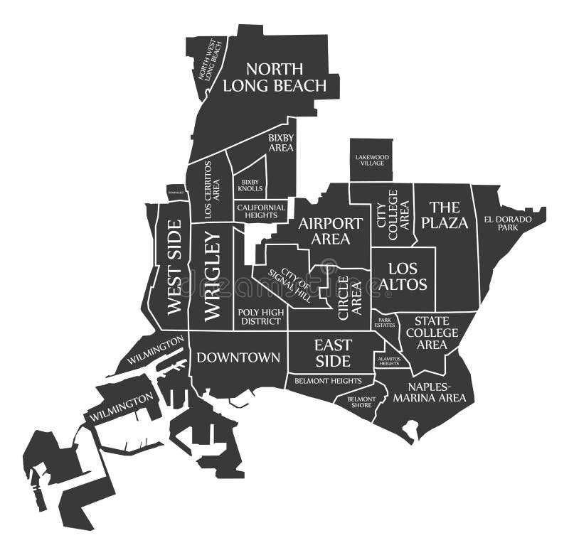 O mapa EUA da cidade de Long Beach Califórnia etiquetou a ilustração preta ilustração do vetor O mapa EUA da cidade de Long Beach Califórnia etiquetou a ilustração preta ilustração do vetor
