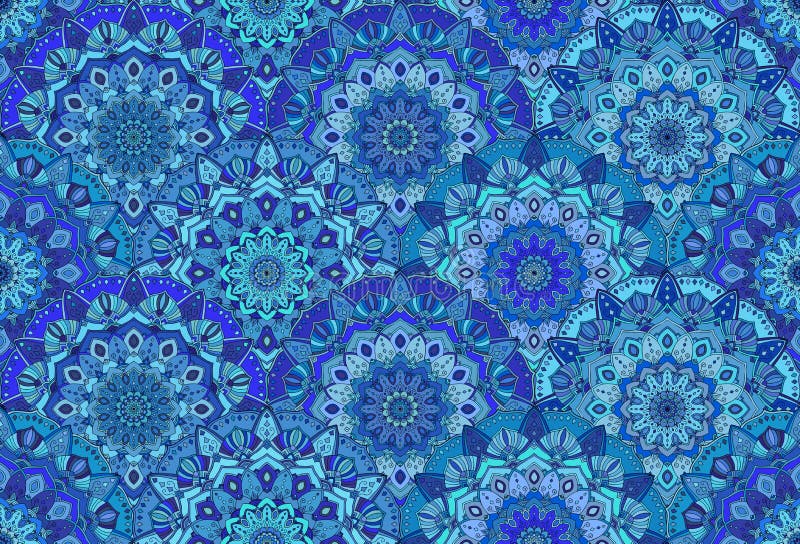 O mar azul do fundo acena Mandala Flowers ilustração royalty free O mar azul do fundo acena Mandala Flowers ilustração royalty free