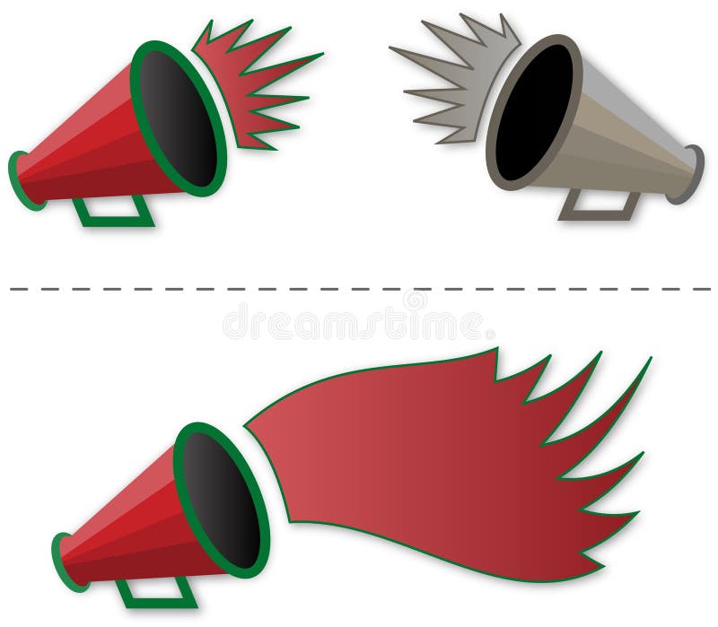 Megaphone shout-out in red and gray. Megaphone shout-out in red and gray