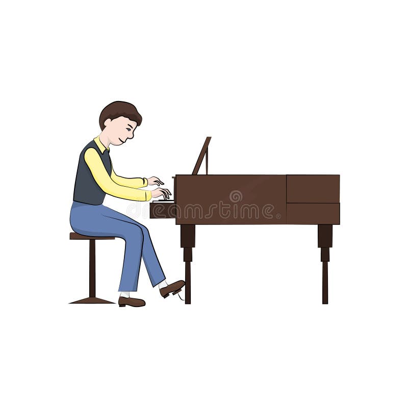 O menino do homem joga o piano Cor do vetor ilustração royalty free O menino do homem joga o piano Cor do vetor ilustração royalty free