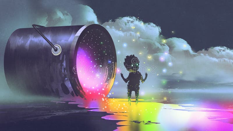 O menino escuro que está na poça da pintura ilustração royalty free O menino escuro que está na poça da pintura ilustração royalty free