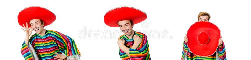 O mexicano novo engraçado com o bigode falso isolado no branco fotos de stock royalty free O mexicano novo engraçado com o bigode falso isolado no branco fotos de stock royalty free
