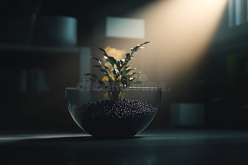 O mică plantă verde crește într-un recipient din sticlă transparentă vector illustration