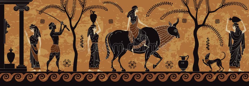 O mito antigo sceen, figura preta cerâmica E zeus