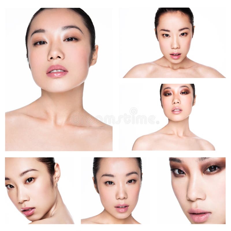 O modelo de forma asiático da beleza da colagem natural compõe imagem de stock O modelo de forma asiático da beleza da colagem natural compõe imagem de stock