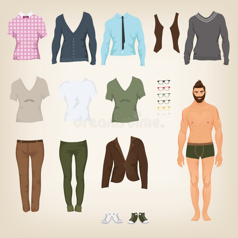 O moderno masculino veste acima a boneca de papel ilustração royalty free O moderno masculino veste acima a boneca de papel ilustração royalty free