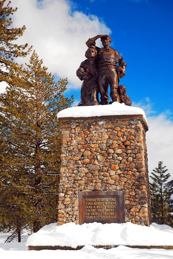 A monument honors the Donner Party, a pioneer group who were stranded in the Sierra Mountains during winter, near Tahoe, California. A monument honors the Donner Party, a pioneer group who were stranded in the Sierra Mountains during winter, near Tahoe, California