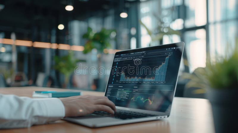 O mână pe tastatura laptopului. AI generat stock images