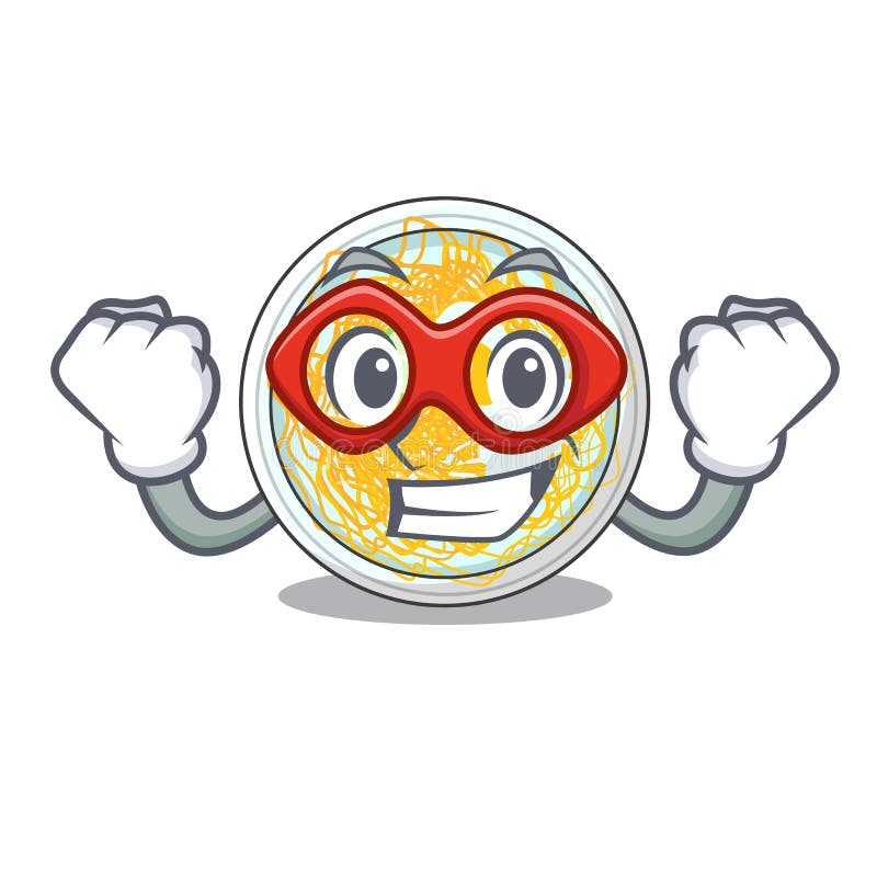 O naengmyeon do super-herói é servido na bacia dos desenhos animados ilustração do vetor O naengmyeon do super-herói é servido na bacia dos desenhos animados ilustração do vetor