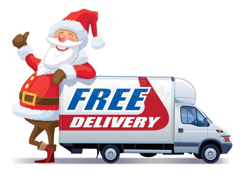 Santa Claus is advertising christmas free delivery. Santa Claus is advertising christmas free delivery.