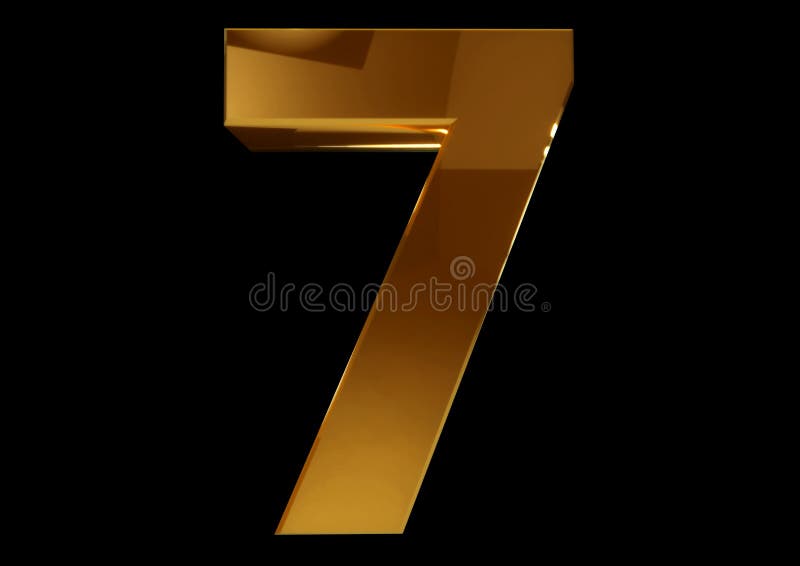 O número dourado sete em um preto isolou o fundo ilustração stock O número dourado sete em um preto isolou o fundo ilustração stock