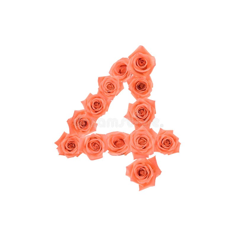 Number 4 made from orange roses isolated on white background. Number 4 made from orange roses isolated on white background