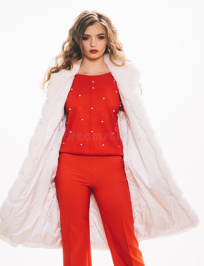 O olhar icônico Vestu?rio elegante do inverno A mulher bonita no modelo de forma luxuoso da veste da pele veste a pele luxuoso In foto de stock royalty free O olhar icônico Vestu?rio elegante do inverno A mulher bonita no modelo de forma luxuoso da veste da pele veste a pele luxuoso In foto de stock royalty free