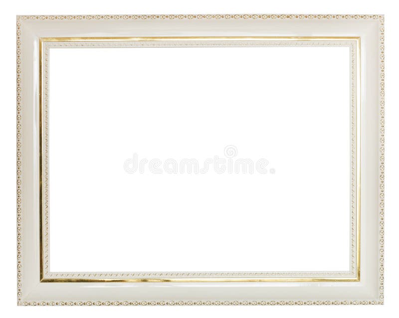 O ouro decorou a moldura para retrato de madeira larga branca fotos de stock royalty free O ouro decorou a moldura para retrato de madeira larga branca fotos de stock royalty free