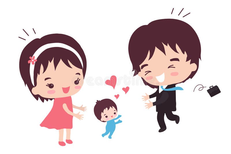 O paizinho veio em casa do trabalho ilustração do vetor