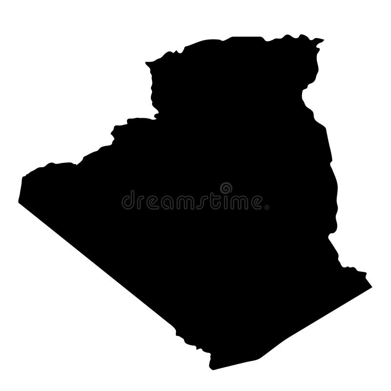 O país preto da silhueta limita o mapa de Argélia no backgro branco ilustração stock O país preto da silhueta limita o mapa de Argélia no backgro branco ilustração stock