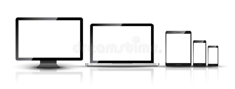 O PC do monitor, do smartphone, do portátil e da tabuleta do computador projeta Grupo digital esperto do dispositivo do telefone
