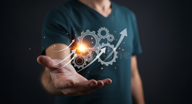 O persoană într-o cămașă de cal deține o reprezentare digitală a uneltelor și săgeților într-un stock illustration