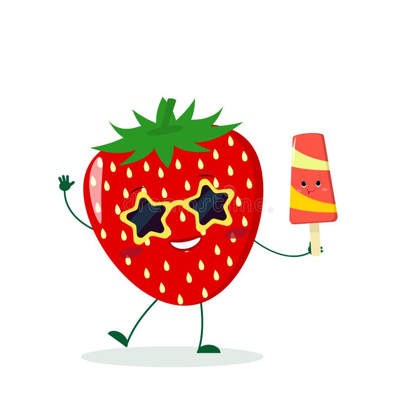 Ilustração vetorial personagem de fruta morango com óculos de sol