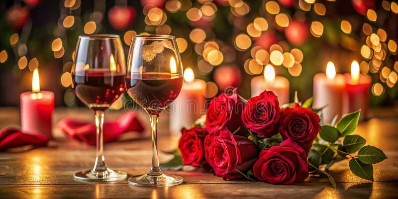 O perspectivă de schimbare a ritmului privind aniversarea romantică a zilei de sfântul valentin, precum trandafirii și lumânările stock illustration