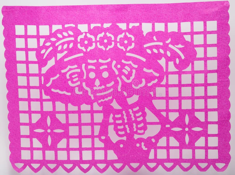 O picado do papel de diâmetro de muertos do mexicano cortou a arte de papel do crânio que caracteriza Catrina imagem de stock royalty free O picado do papel de diâmetro de muertos do mexicano cortou a arte de papel do crânio que caracteriza Catrina imagem de stock royalty free