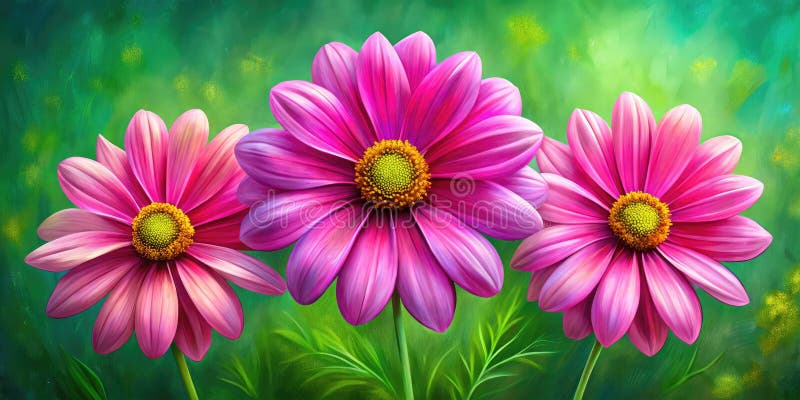 O pictură generativă uluitoare a bluzelor roz delicate pe un fond verde vibrant, un aspect vizual uimitor vector illustration