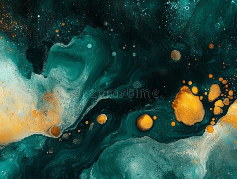 O piesă de artă fluidă cu design abstract în nuanțe de portocaliu teal și aur royalty free stock image