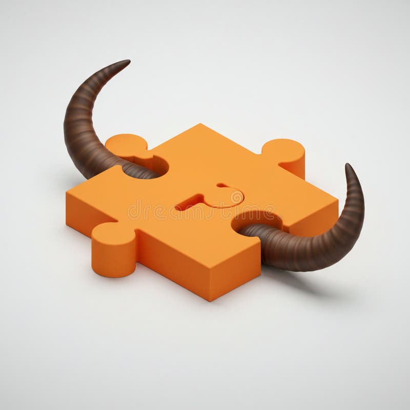 O piesă de puzzle 3Drended portocaliu încorporează două coarne maro realiste emergente stock illustration