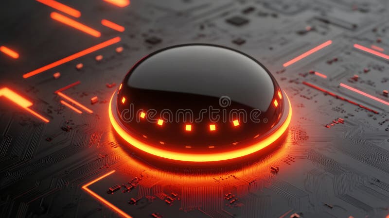 O placă viabilă cu circuite cu microcip portocalii futuriste care simbolizează tehnologia avansată și microelectronică royalty free stock photos