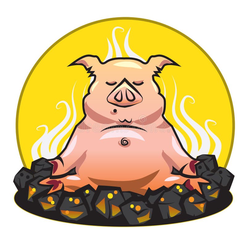 BBQ and grill illustration - The pork - yoga is smoking on the hot coals. BBQ and grill illustration - The pork - yoga is smoking on the hot coals