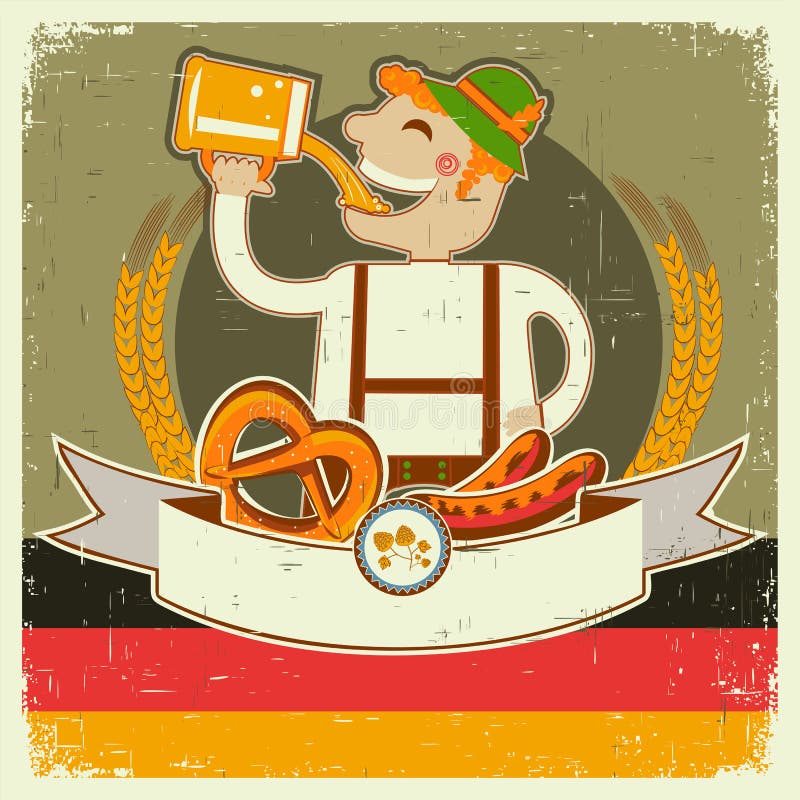 O posterl o mais oktoberfest do vintage com homem alemão e b ilustração do vetor O posterl o mais oktoberfest do vintage com homem alemão e b ilustração do vetor