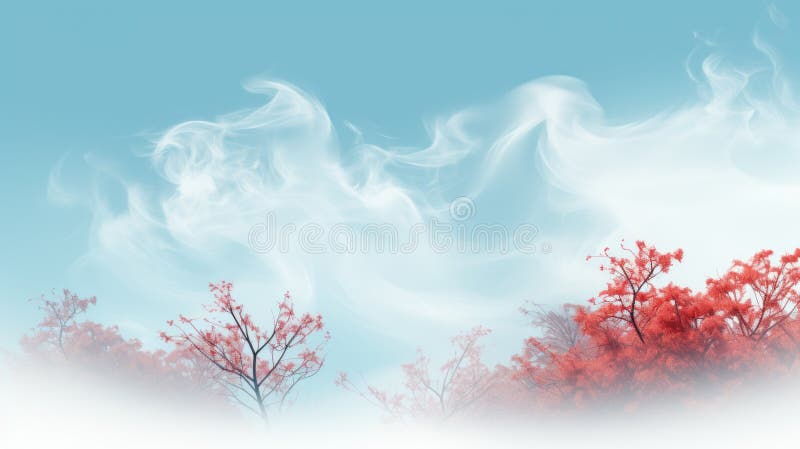 O poză cu un copac roșu cu fum care iese din el. imagine generativă. royalty free illustration