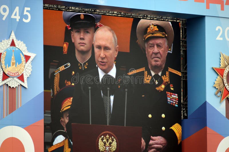 MOSCOW, RUSSIA - MAY 9, 2019:Russian President Vladimir Putin speaks on red square during the celebration of the 74th anniversary of Victory in the great Patriotic war. MOSCOW, RUSSIA - MAY 9, 2019:Russian President Vladimir Putin speaks on red square during the celebration of the 74th anniversary of Victory in the great Patriotic war