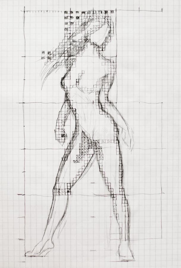 O processo de tirar o corpo de uma mulher despida em uma folha do caderno desenho tutorial ilustração stock O processo de tirar o corpo de uma mulher despida em uma folha do caderno desenho tutorial ilustração stock