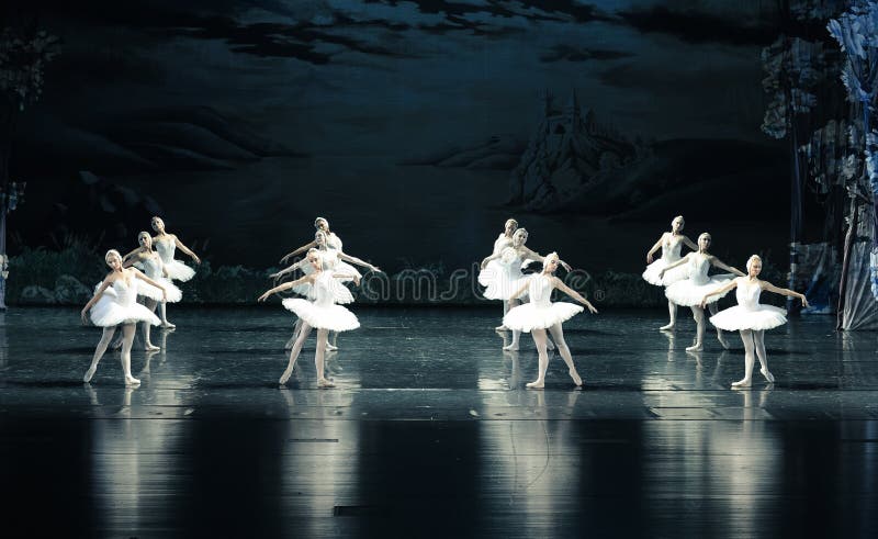 O puro na formação de bailado-bailado O Lago das Cisnes fotos de stock O puro na formação de bailado-bailado O Lago das Cisnes fotos de stock