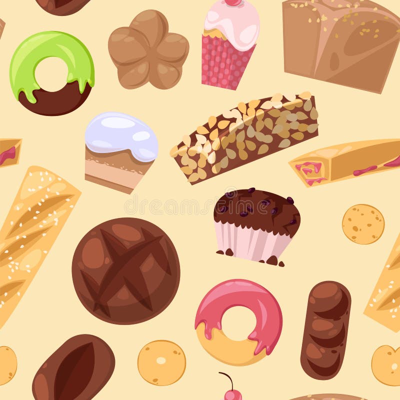 O pão da pastelaria do cozimento do vetor da padaria ou o naco e a filhós cozida para o queque e os queques da ilustração do café ilustração do vetor O pão da pastelaria do cozimento do vetor da padaria ou o naco e a filhós cozida para o queque e os queques da ilustração do café ilustração do vetor