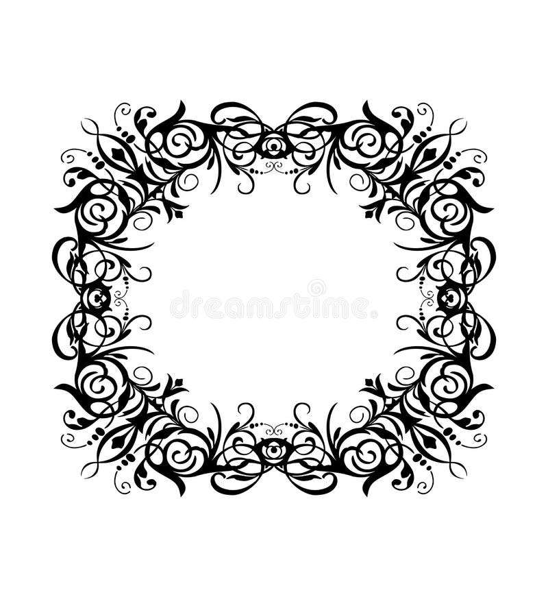 O quadro redondo do retângulo preto do vintage da silhueta do vetor com retro floresce o ornamento barroco ilustração do vetor O quadro redondo do retângulo preto do vintage da silhueta do vetor com retro floresce o ornamento barroco ilustração do vetor