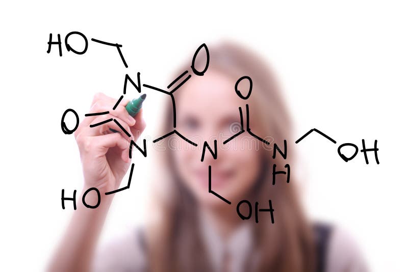 O químico mostra uma estrutura molecular imagens de stock O químico mostra uma estrutura molecular imagens de stock