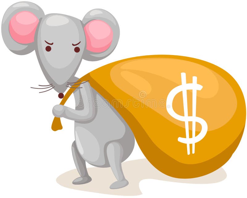 O rato carreg o saco com dinheiro